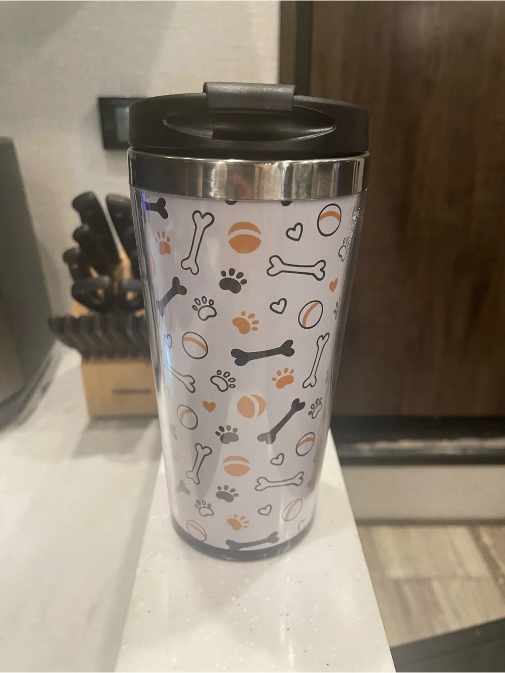 Insulated Pet Pattern Travel Tumbler - White